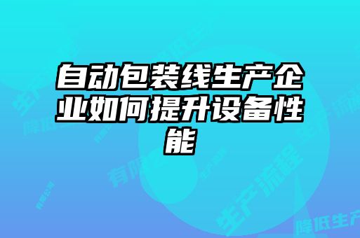 自動包裝線生產企業(yè)如何提升設備性能